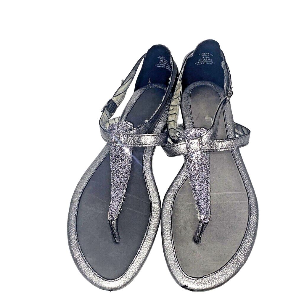 Sperry Top-Sider Women's Silver T-Strap Sandals Size 7 Closed Heel NICE